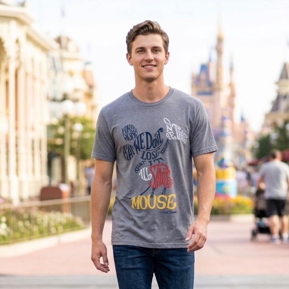 Disney Store Mickey Mouse Quote Men's 2XL Graphic Tee Shirt‎ Gray Short Sleeve